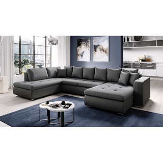 Furnix Wohnlandschaft FIORENZO XXL Sofa mit Schlaffunktion Sofakissen Couch U-Form 4 Farben, komfortabel, strapazierfähig, pflegeleicht & funktional grau