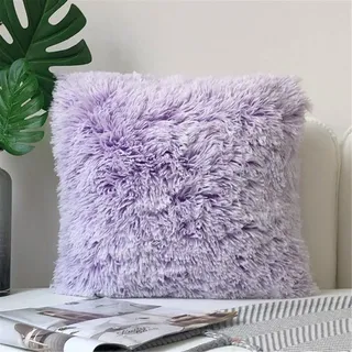 RAILONCH Zierkissenbezüge 45 x 45 cm Weicher Schaffell Deko Kissen Kunstfell Langhaar Plüschkissen Zierkissen Kissenbezug für Sofa (Helles Lila)