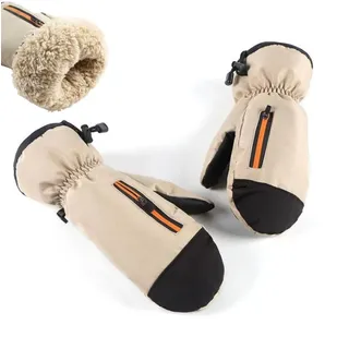 Gitvirgo Fäustlinge für Damen, Ski-Fäustlinge, wasserdichte Fäustlinge für Damen, Thermo-Baumwolle, Winterhandschuhe, Unisex, mit Reißverschlusstasche, Sport, Radfahren, Laufen, extra warmes Khaki