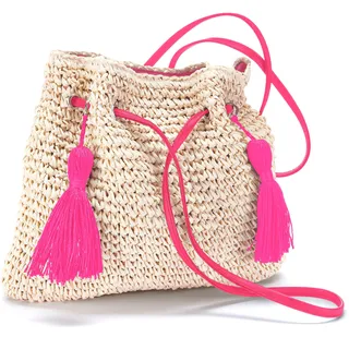 LASCANA Strandtasche Umhängetasche Papierstroh Pink/Beige