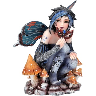 Elfen Figur Arwyn mit Maske 10,5 cm | Fee Statue Fantasy Deko blau Pilze