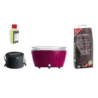 LotusGrill - Sonderpaket BBQ XL Lila (cm 43,5) mit 2,5 Kg Holzkohle und Brenngel