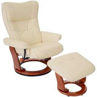 Robas Lund Relaxsessel Montreal Leder 49 x 130 x 130 cm Beige mit Hocker