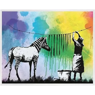 1art1 Banksy Poster Kunstdruck Bild und Kunststoff-Rahmen - Zebra Streifen Waschtag (50 x 40cm)
