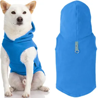 Gooby - Fleece-Weste mit Kapuze, für kleine Hunde, Fleece-Jacke mit Leinen-Ring, Blau, Größe L