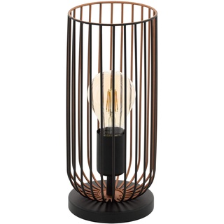 EGLO Tischlampe Roccamena, 1 flammige Vintage Tischleuchte, Nachttlischlampe Industrial aus Metall in Schwarz und Kupfer, E27 Fassung