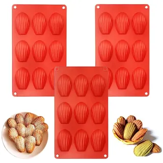 Dzsomt Moule Madeleine Silicone 3 Stücke 9 Mulden Antihaftbeschichtung Madeleines Formen Madeleine Backformen Moule Silicone Madeleine Rot Madleine Backform Wiederverwendbare Backförmchen