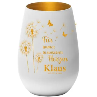 Trauerlicht - Für Immer in unserem Herzen Gravur mit Namen und Datum - Gedenklicht Erinnerungslicht Grablicht Trauergeschenk Sternenkind (weiß/Gold)