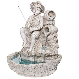 Design Toscano KY697 Little Fisherman at The Fishin' Hole Skulpturaler Brunnen, antikes Stein-Finish
