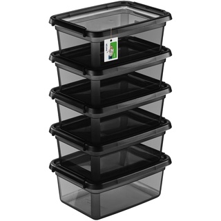 PAFEN 5X Aufbewahrungsbox mit Deckel 12,5L - 38 x 28,5 x 16 cm - Boxen Aufbewahrung Stapelboxen mit Verschlussclips Kunststoffbehälter Kleiderboxen Transparent Organizer | Schwarz