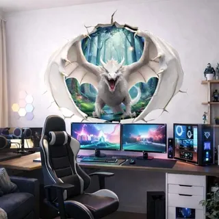 Decords Wandtattoo – weißer Drache als 3D-Wandmotiv, 20 cm