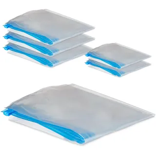 Relaxdays Vakuumbeutel für Kleidung, 6er Set, Kompressionstüten, 2 versch. Größen, Vakuumierbeutel Reise, transparent