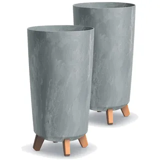 Tymar Übertöpfe groß mit Füßen, Blumenübertopf, Blumentopf Gross, Blumenkübel matt, Pflanzkübel für Außen und Innen ((2pack) Beton ; Höhe 44,5 cm/ø 24 cm)