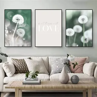 Martin Kench 3er Poster Set, Moderne Bergen Seen und Blumen Bilder Set, Natürliche Landschaftsbilder Wandbilder für Wohnzimmer Wanddeko, ohne Rahmen (B,50x70cm)