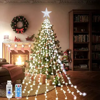 OPAHUTER Wasserdichten Christbaumbeleuchtung mit Sternen, 2M x 9 Girlande Lichterkette Weihnachtsbaum Tannenbaum, LED Weihnachtsbeleuchtung für Garten, Neujahr, Party, Hochzeitsdekoration