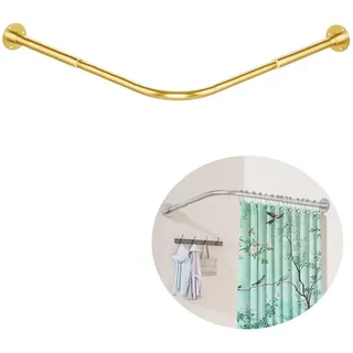 Zyronn Duschvorhangstange L-Form Edelstahl – Verstellbar mit Bohrmontage, für Badezimmer & Badewanne goldfarben