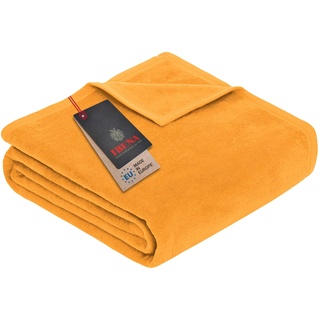 Ibena Porto Decke 150x200 cm – Baumwollmix weich, warm & waschbar, Kuscheldecke gelb Gold einfarbig