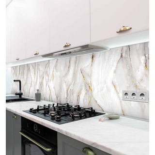 MyMaxxi Dekorationsfolie Küchenrückwand Marmor Weiß Gold selbstklebend Spritzschutz Folie 220 cm x 60 cm