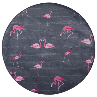 Kinderteppich grau ⌀ 120 cm Flamingo-Muster Kurzflor KERTE