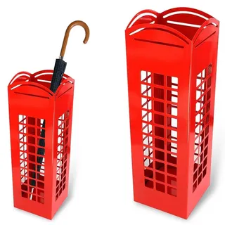 Bakaji 2816638 Schirmständer aus Eisen in Form einer Londoner Telefonzelle, quadratisch, Rot, 49 x 15,5 cm
