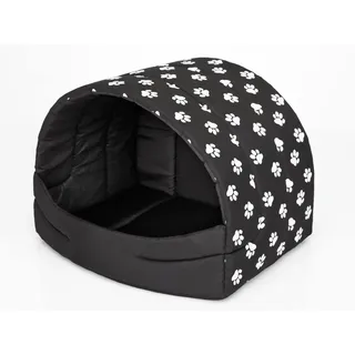 PillowPrim Hundehütte Hundehöhle Hundebett Hundehaus Katzenhöhle Schlafplatz L - 55x43 cm Schwarz mit Pfoten