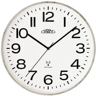 PRIM Design Funkuhr Radio Classic Trendische Wanduhr, Weiß/Grau, Marmor-Motiv, Funkgesteuert, aus Kunststoff, Ø 300 mm Funk Wanduhr Modern, Perfekt als Küchenuhr Wand-Deko Wohnzimmer, Büro