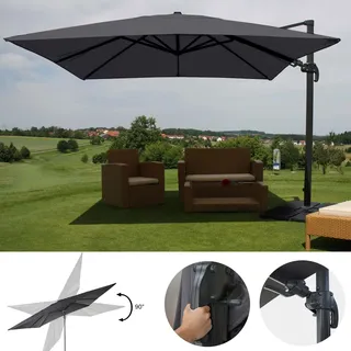 Luxus-Ampelschirm HWC, schwenkbar kippbar 3x3m anthrazit mit Ständer, drehbar