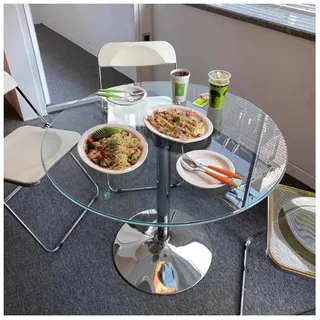 HFFAIWM Rund Glas Sockeltisch Mit Platte Glas Küche Esstisch 60/70/80cm Modern Rund 2-4 Sitzer Frühstücks-Bistrotisch Chrom Fuß(Size:60cm)