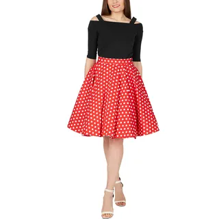 BlackButterfly Polka-Dots 1950er-Jahre Swing Tellerrock (Rot, XS) - XS