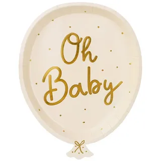 Partydeco Pappteller Oh Baby 17,5x22 cm 6 St. Creme/Gold/Beige