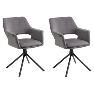 byLIVING Esszimmerstuhl Eleonore / 2er Set/Stoff Cord grau/Gestell Metall schwarz/Sitzschale 360° drehbar/Küchenstuhl gepolstert/Wohnzimmerstuhl/B 57, H 84, T 61, cm