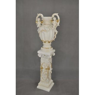 JVmoebel Skulptur Design Blumen Topf XXL Vase Vasen Handarbeit Deko Kelch Pokal 70cm beige