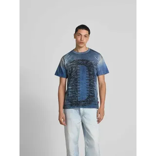 T-Shirt mit geripptem Rundhalsausschnitt, Blau, L