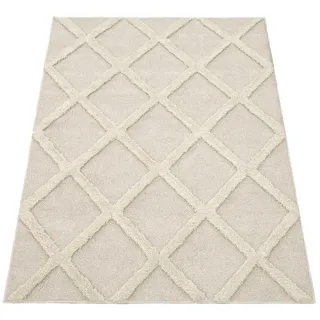 KADIMA DESIGN 3D Rauten Hochflorteppich 80 x 150 cm Creme/Beige