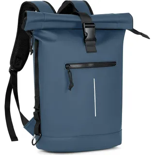 Lekeinchi 17 Zoll wasserdichter Laptop-Rucksack für Damen und Herren – Roll-Top-Design für Schule, Reisen, Business, Arbeit und Camping, blau, 43,2 cm, Modern, funktional, minimalistisch