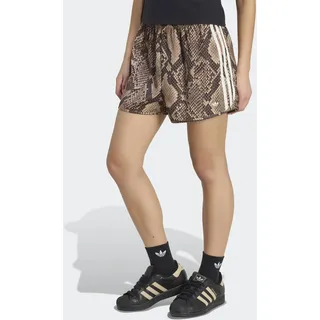 Shorts ADIDAS ORIGINALS "SATIN, SCHLANGENPRINT", Damen, Gr. L, N-Gr, braun (linen, magic beige, normal, gr.), Obermaterial: 100% Polyester, Hosen Shorts, für Erwachsene, enger Schnitt, aus Polyester
