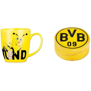 Borussia Dortmund BVB-EMMA-Tasse & BVB-Zauberhandtuch (60 x 30 cm), Schwarz/gelb