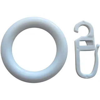 rewagi Gardinenring rewagi Ring mit Haken, Gardinenzubehör Ø 20mm innen - Ø 32mm außen, Gardinenstangen, Gardinen, Vorhänge, Seitenschals, Dekoschals, (100-St., Farbe: weiß / Klein), Verkaufseinheit: 10, 25, 50, 100 Stück