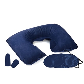 PARENCE. - Reise-Set, aufblasbares Kissen, aufblasbares Nackenkissen aus weichem Samt, waschbarer Bezug mit Ohrstöpsel und Augenmaske (blau)