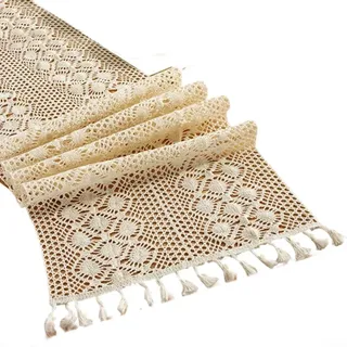 Handgefertigter Boho-Tischläufer mit Quasten zum Einladen von Ess- und Schlafzimmerdekor (B)