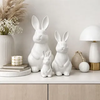 Jumbos Dekowelt Keramik Hase Dekofigur Weiß – Osterhase modern – Glasiert – Dekofigur für Ostern & Frühling – Wohnzimmer, Tisch & Fensterbank – 3 Größen (10 x 11 x 20cm)