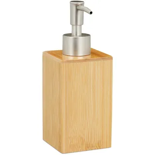 Relaxdays Seifenspender, Hellbraun, Holz, Kunststoff, 6.5x17.5x6.5 cm, Badaccessoires, Waschplatzzubehör, Seifenspender