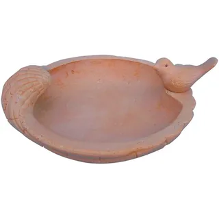 Vogeltränke Vogelbad Tränke mit Spatzenfigur Terracotta Keramik Wasserstelle L33 × B31 × H12,5