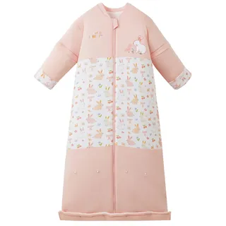 Chilsuessy Winter Kinder Schlafsack mit abnehmbaren Ärmeln Super Warm Babyschlafsack für Jungen und Mädchen von 1 bis 10 Jahre alt, 3.5 Tog/Süße Kaninchen, M (70-100 cm)
