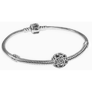 Pandora Moments Schlangen-Gliederarmband + All Over-Herzen Charm aus Sterling-Silber im Geschenkset, Gr. 20cm, SET 590702HV-20+790964