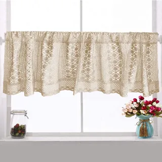 Ricemru Häkelgardine Landhaus Küche Kurz Bistrovorhang Scheibengardine Kurzstore Boho Vintage Gehäkelt Kurzgardine Küche Türvorhang Halblang,200x45cm