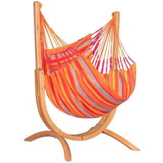 La Siesta Hängematte, Gelb, Grau, Natur, Orange, Holz, Eukalyptusholz, Schichtholz,massiv, 100x152x92 cm, Gartenmöbel, Hängematten