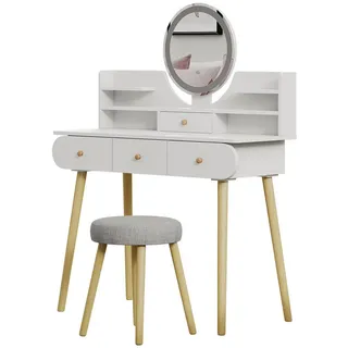 Vicco Schminktisch Edda LED-Spiegel Hocker 100 x 76 cm Weiß Frisiertisch modern