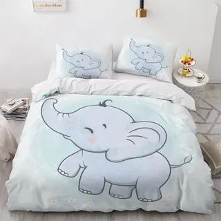 VASENA Bettwäsche Elefant Karikatur Bettwäsche 135x200 Kinder Süße Tiere Bettbezug Set Weich Microfaser Kinderbettwäsche 3 Teilig Mit ReißVerschluss Mit 2 Kissenbezug 80x80 cm