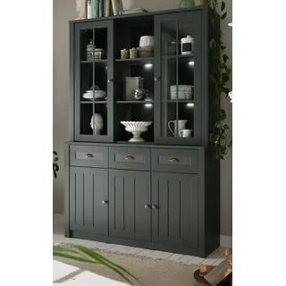 Furn.Design Buffet Forres (Buffetschrank in Landhaus Grün, 130 x 196 cm) 15 Fächer und 3 Schubkästen mit Metallgriffen grün